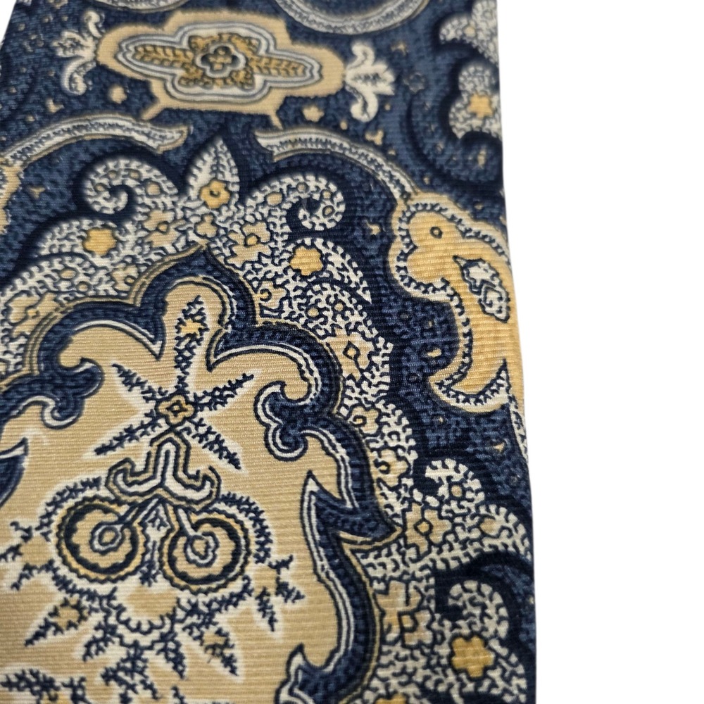 Brooks Brothers Makers Mens Luxury Necktie Blue Yellow Paisley Silk Classic - Picture 3 of 8